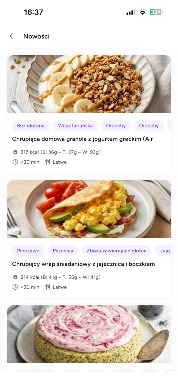 Widok przepisów w aplikacji
